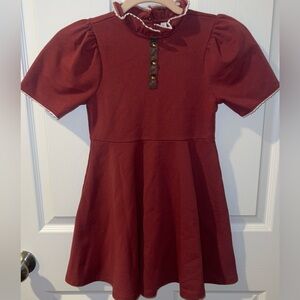 Janie and Jack button ruffle collar ponte dress size 7 deep ruby